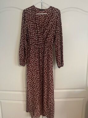 Floral Burgundy Long Sleeve Maxi Dress